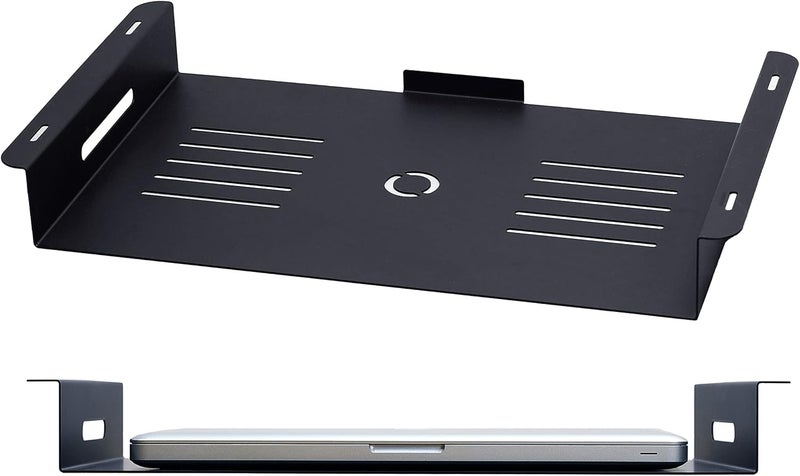 Oeveo Under Desk Laptop Mount - Black | Fits Laptops Up to 17"| 2.375" H x 19.5" W x 11.125" D | Metal Laptop Mount with Air Vents | ULM-291 | Made in America - Image 1